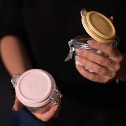 Bormioli Rocco 6.75oz Swing Top Fido Jar | Pink Top -Dinnerware Sales 141360mrg121313 3