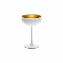 Stolzle 7.75oz Olympia Crystal Champagne Saucer Coupe Glasses - Set Of 2 | White & Gold