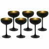 Stolzle 7.75oz Olympia Crystal Champagne Saucer Coupe Glasses - Set Of 6 | Black & Gold