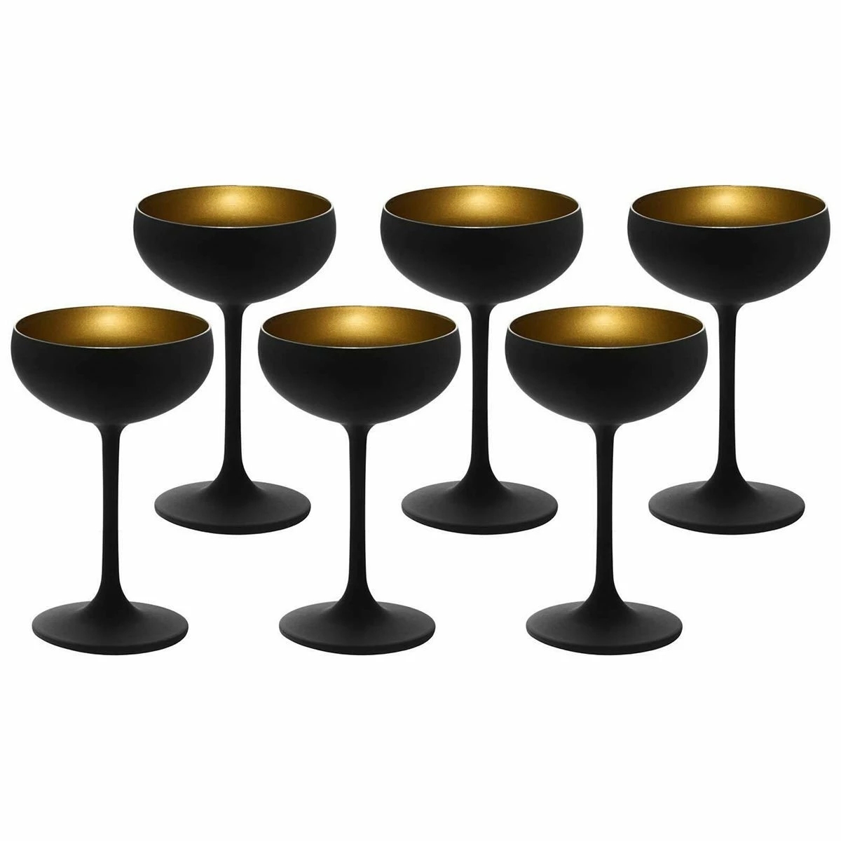 Stolzle 7.75oz Olympia Crystal Champagne Saucer Coupe Glasses - Set Of 6 | Black & Gold 3 Stolzle 7.75oz Olympia Crystal Champagne Saucer Coupe Glasses - Set Of 6 | Black & Gold