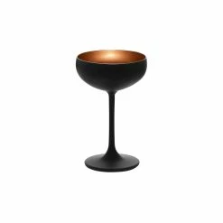 Stolzle 7.75oz Olympia Crystal Champagne Saucer Coupe Glasses - Set Of 2 | Black & Bronze