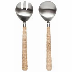 Danica Brands Danica Heirloom 2-Piece Salad Servers Set | Matte Steel & Rattan