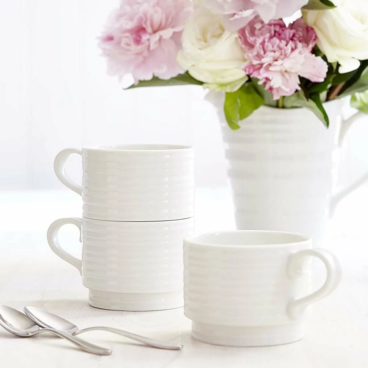 Portmeirion Sophie Conran 12oz Stacking Mugs (Set Of 2) | White 4 Portmeirion Sophie Conran 12oz Stacking Mugs (Set Of 2) | White - Image 2