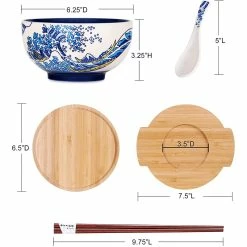 Fuji Merchandise 6.25" Bowl With Wooden Lid & Trivet Set | Hokusai -Dinnerware Sales 71wkvvmuw3s. ac sl1500