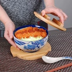 Fuji Merchandise 6.25" Bowl With Wooden Lid & Trivet Set | Hokusai -Dinnerware Sales 91 nimizg3l. ac sl1500