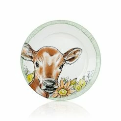 Everything Kitchens Barnyard Baby Animals 10.5" Dinner Plate | "Have A Jersey Cow" - Calf