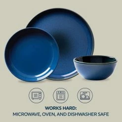 Corelle Stoneware 3-Piece Bistro Set | Navy -Dinnerware Sales co 1143302 navy 3pc bistro set atf square tile5