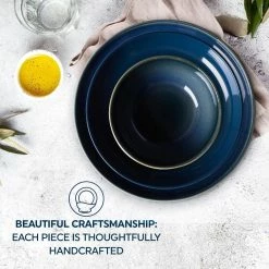 Corelle Stoneware 3-Piece Bistro Set | Navy -Dinnerware Sales co 1143302 navy 3pc bistro set btf square tile9