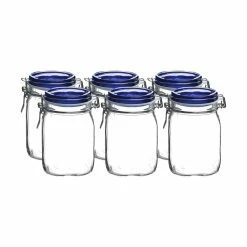 Bormioli Rocco 1L Swing Top Fido Canning Jars - Blue Lid | 6-pack