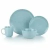 Everything Kitchens Modern Colorful Neutrals - Rippled 16-Piece Dinnerware Set - Glazed | Blue -Dinnerware Sales ekb ekx 16dwsettdwbl