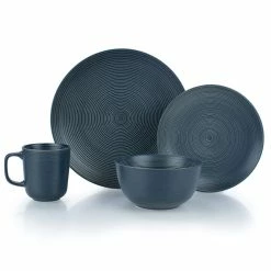 Everything Kitchens Modern Colorful Neutrals - Rippled 16-Piece Dinnerware Set - Matte | Charcoal