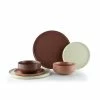 Everything Kitchens Modern Flat 24-Piece Dinnerware Set | Beige, Terracotta, Brown -Dinnerware Sales ekb ekx 24dwsetbtb