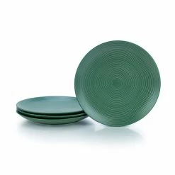 Everything Kitchens Modern Colorful Neutrals - Rippled 10.5" Dinner Plates (Set Of 4) - Matte | Green