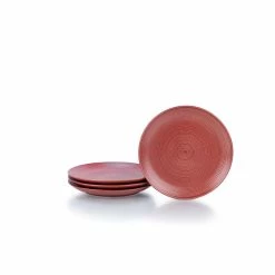 Everything Kitchens Modern Colorful Neutrals - Rippled 8" Side Plates (Set Of 4) - Matte | Red