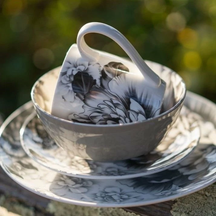 BIA Cordon Bleu 8" Salad Plate | Grey Peony 4 BIA Cordon Bleu 8" Salad Plate | Grey Peony - Image 2