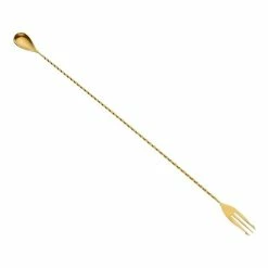 Mercer Barfly 19.6" Bar Spoon With Fork | Gold Plated -Dinnerware Sales m37017gd