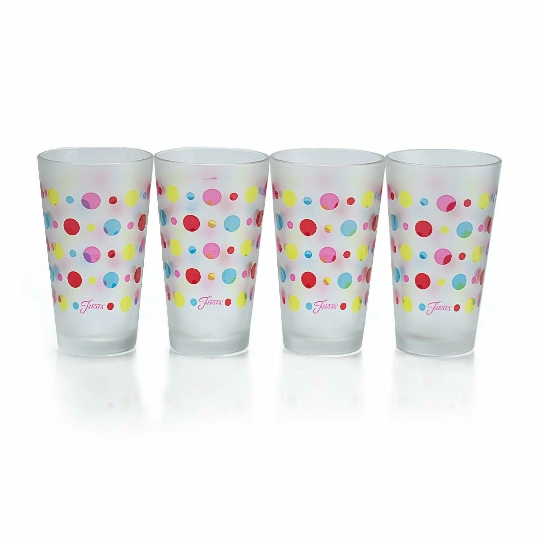 Fiesta® 16oz Cooler Glassware (Set Of 4) | Frosted Multi-Color Dots 3 Fiesta® 16oz Cooler Glassware (Set Of 4) | Frosted Multi-Color Dots