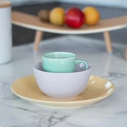 Everything Kitchens Modern Colorful Neutrals - Rippled 12-Piece Breakfast Set - Glazed | Butter Yellow, Dusty Purple, Light Green -Dinnerware Sales modern ripple glazed squares 0025 dsc0004 1