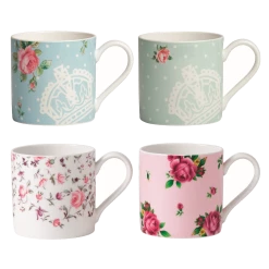 Royal Albert New Country Roses Collection Modern Casual Mugs (Set Of 4) | Pink, Polka Rose, Polka Blue & Rose Confetti
