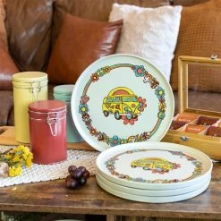 Everything Kitchens Modern Flat 24-Piece Dinnerware Set | Peace & Love + Soft Pink -Dinnerware Sales ps squares 0008 peace and love modern flat lifestyles 3605 2