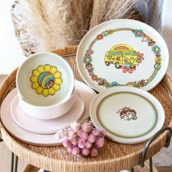 Everything Kitchens Modern Flat 24-Piece Dinnerware Set | Peace & Love + Soft Pink -Dinnerware Sales ps squares 0016 peace and love modern flat lifestyles 3503