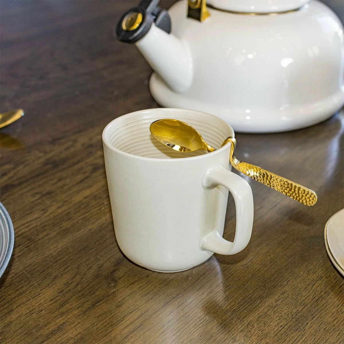 Everything Kitchens Modern Colorful Neutrals - Rippled 12oz Mugs (Set Of 4) - Matte | Ivory 5 Everything Kitchens Modern Colorful Neutrals - Rippled 12oz Mugs (Set Of 4) - Matte | Ivory - Image 3