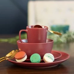 Everything Kitchens Modern Colorful Neutrals - Rippled 8" Side Plates (Set Of 4) - Matte | Red -Dinnerware Sales rippled lifestyle squares 0020 dsc0102 1