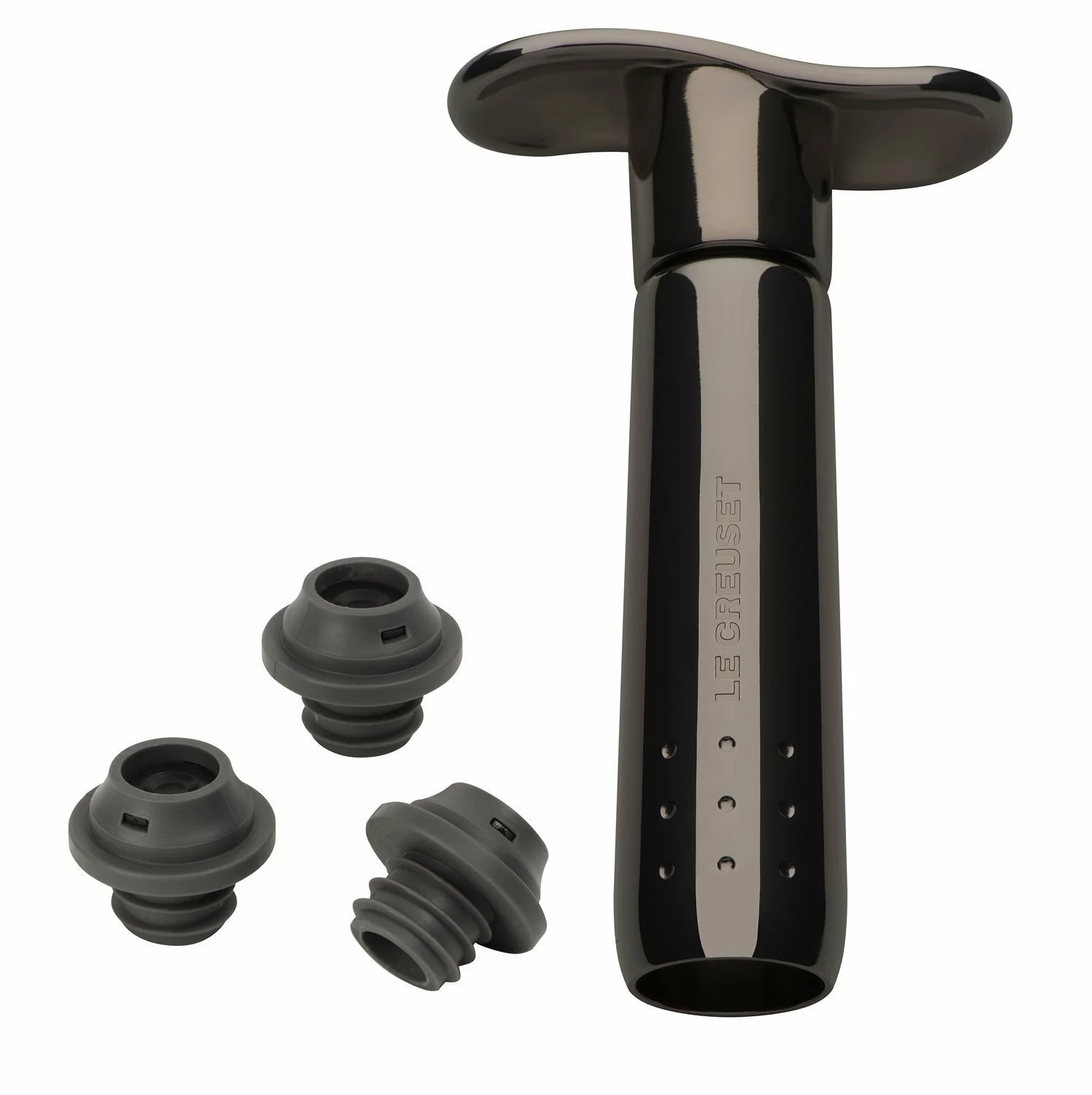 Le Creuset Wine Pump + 3 Stoppers | Black 3 Le Creuset Wine Pump + 3 Stoppers | Black