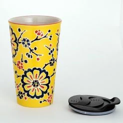Fuji Merchandise 12oz Double-Walled Ceramic Tumbler | Yellow Flower -Dinnerware Sales sm12 5315 1