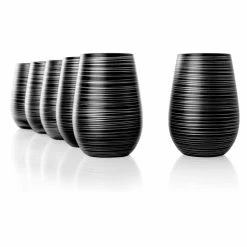 Stolzle 15.75oz Olympia Twister Glass Tumblers - Set Of 6 | Black & Silver 6 Stolzle 15.75oz Olympia Twister Glass Tumblers - Set Of 6 | Black & Silver -Dinnerware Sales stolzle black and silver 2