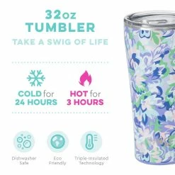 Swig Life™ 32oz Tumbler | Morning Glory -Dinnerware Sales swig life signature 32oz insulated stainless steel tumbler morning glory temp info